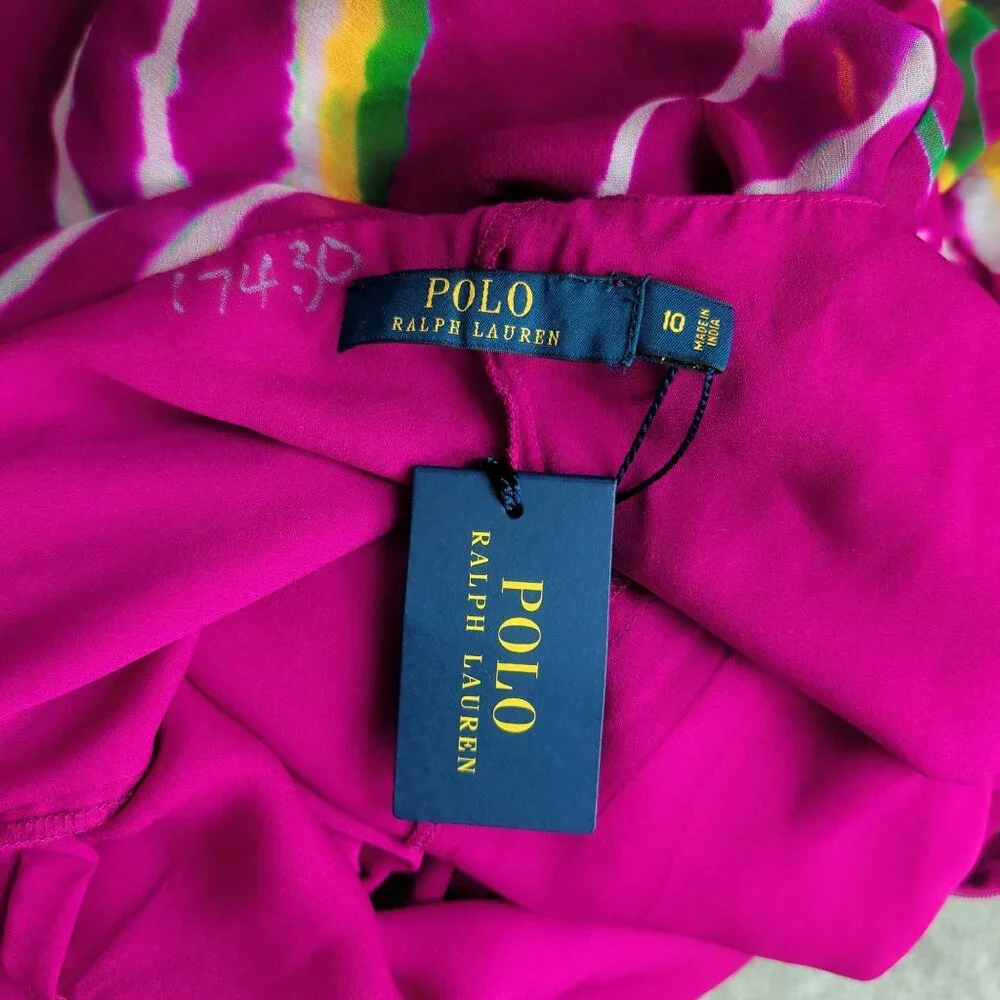 Ralph Lauren Shibori Pink Dress 10 Medium Pink Handkerchief NWT - Picture 10 of 12